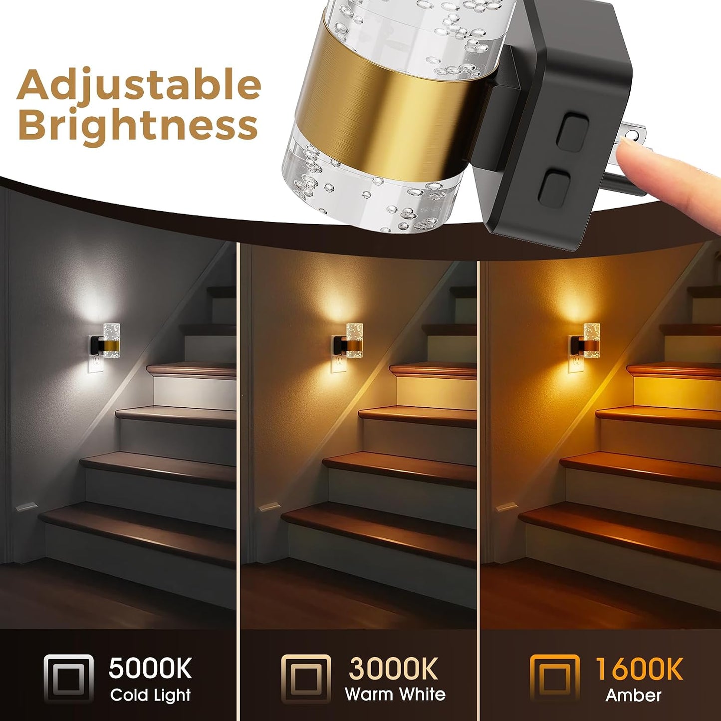 L LOHAS LED Night Lights Plug into wall, Amber Night Light with Adjustable Brightness, Plug in NightLight with Auto Light Sensor, Wall Sconce-Style Design Night Light for Bathroom,Hallway, 2 Pack