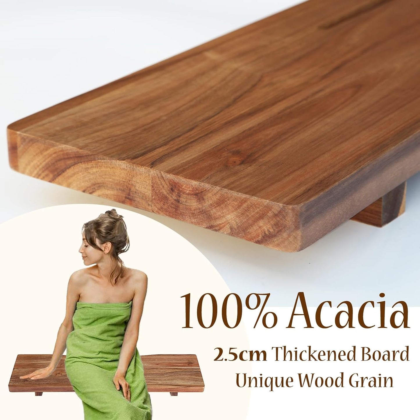 Premium 1.2IN Thickened Board Acacia Wood Bathtub Tray Caddy with Adjustable Legs, Minimalistic Design Bath Tray for Tub, Bathtub Accessories, Fits Most Bath Tubs, Idea for Women