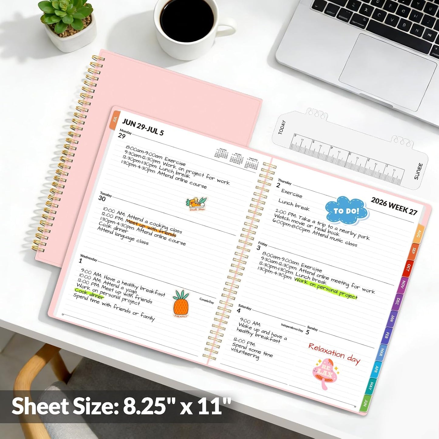 SUNEE Academic Planner 2026-2027 – Weekly & Monthly Planner, July 2026 to June 2027, 6.4"x8.3", Thick Paper, Tabs, Pockets, Bookmark, Spiral-Bound, Student Teacher Organizer, Black