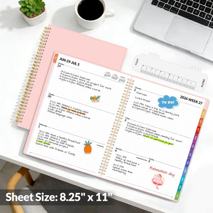 SUNEE Academic Planner 2026-2027 – Weekly & Monthly Planner, July 2026 to June 2027, 6.4"x8.3", Thick Paper, Tabs, Pockets, Bookmark, Spiral-Bound, Student Teacher Organizer, Black