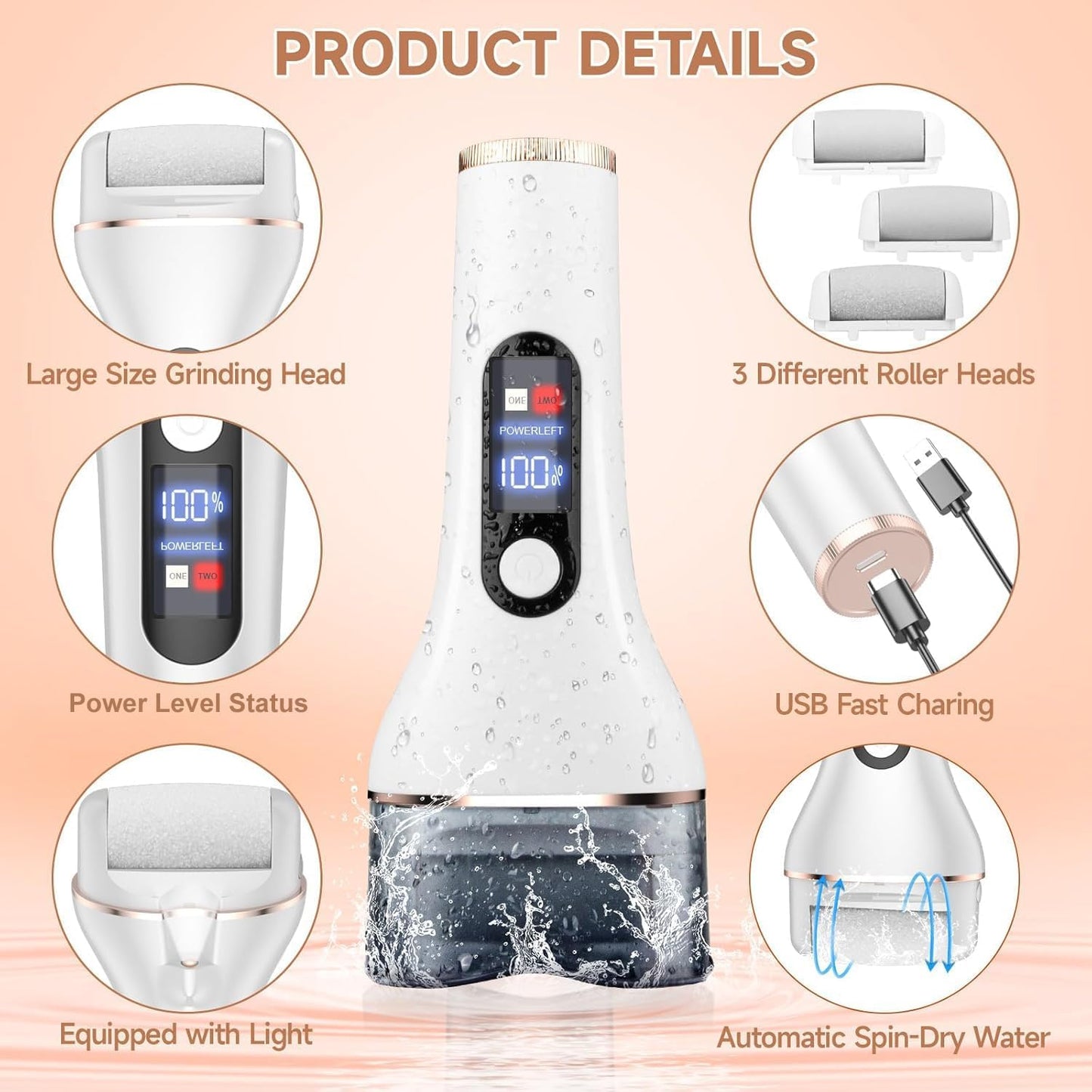 AdamPark Electric Callus Remover for Feet, Rechargeable Portable Electronic Foot Callus Remover 2-in-1 Wet/Dry Foot Scrubber Electric Toot File for Hard Cracked Dry Dead Skin（Pink）