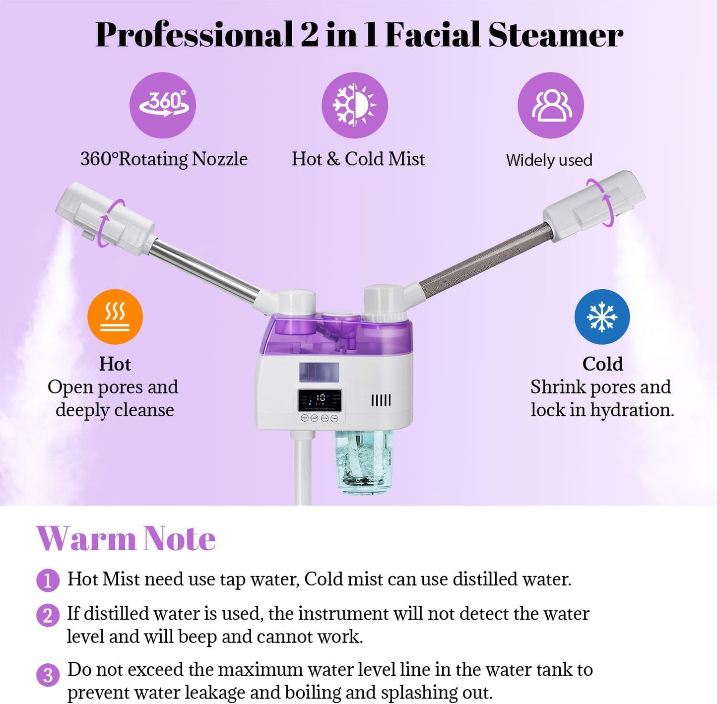 3 in 1 Facial Steamer,Professional Facial Steamer with 5X Magnifying LED Lamp, Esthetician Steamer with Hot & Cold Mist, Face Steamer On Wheels for Salon Spa Beauty Skin Care