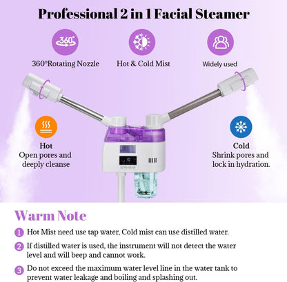 3 in 1 Facial Steamer,Professional Facial Steamer with 5X Magnifying LED Lamp, Esthetician Steamer with Hot & Cold Mist, Face Steamer On Wheels for Salon Spa Beauty Skin Care