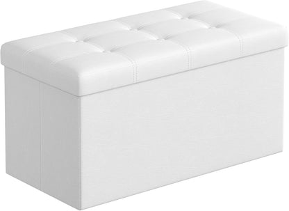 SONGMICS MAZIE Collection - 43 Inches Folding Storage Ottoman Bench, Ottoman with Storage, Foot Rest Stool, Load 660 lb, for Living Room, Synthetic Leather, Black ULSF701