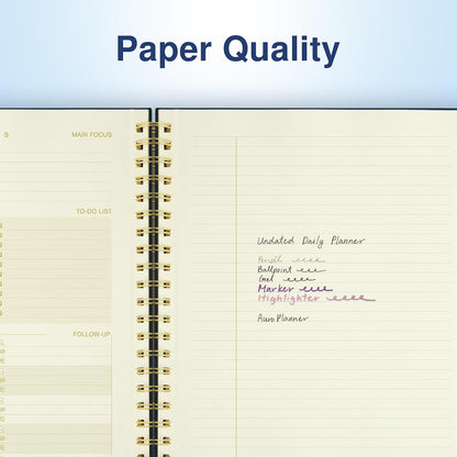 AuroPlanner Undated Daily Planner To Do List Hourly Schedule 2028 2027 2026 Calendar & Holiday Habit Tracker 180 Pages Letter Size 8.5" x 11" Sheets Hardcover Spiral Bound Notebook (Red)