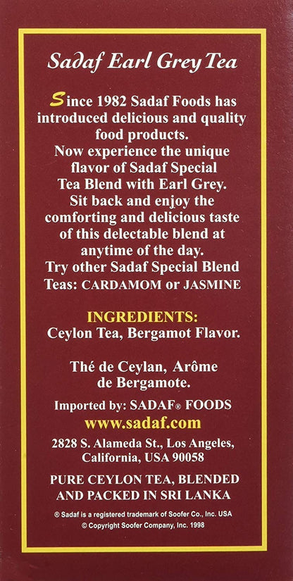 Sadaf Earl Grey Tea Loose Leaf Box 16 oz - Special Blend Earl Grey Ceylon Black Tea - Product harvested in Sri Lanka