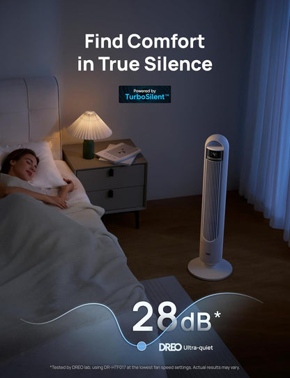 DREO Smart Tower Fan for Bedroom, 28ft/s Velocity, 8 Speeds Ultra Quiet Fan