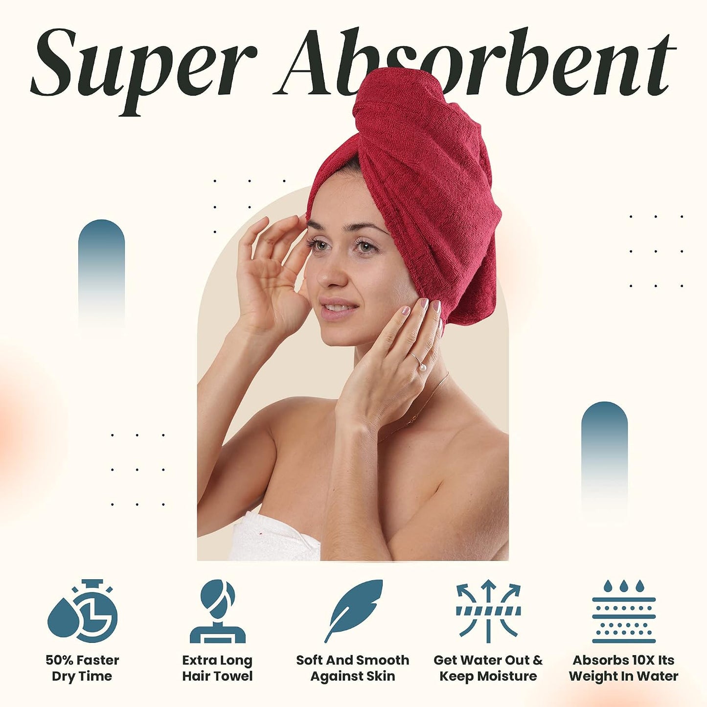 Huge Cotton Hair Towel Wrap for Women (Coral White)