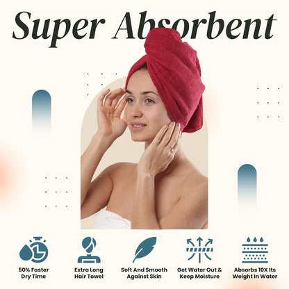 Huge Cotton Hair Towel Wrap for Women (Coral White)