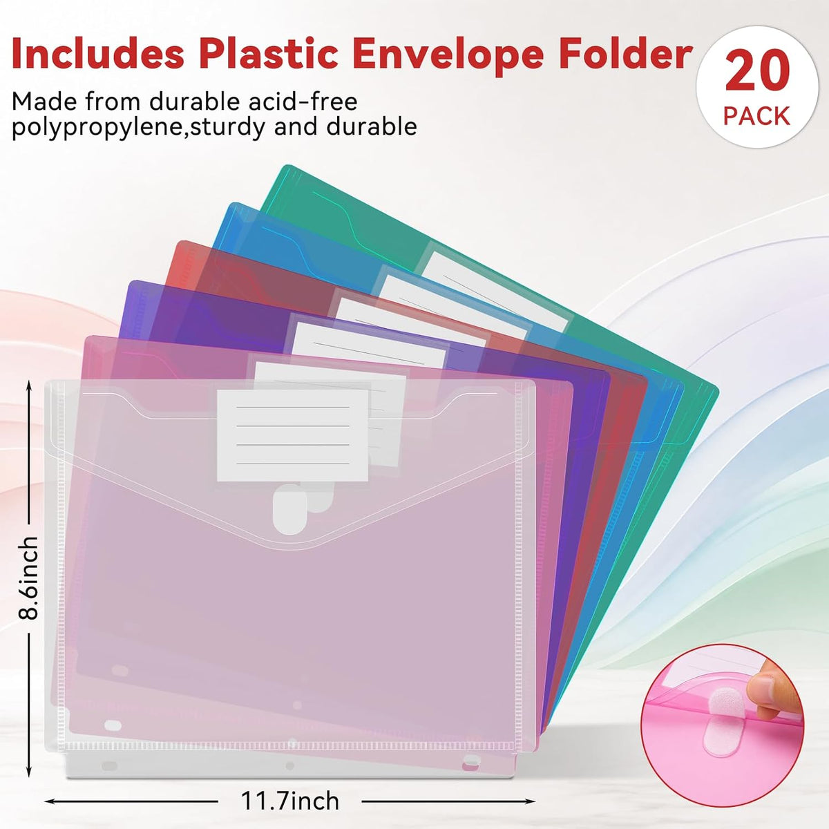 Tamfile Fireproof Binder Organizer with 20 Pack Colorful Plastic Pockets