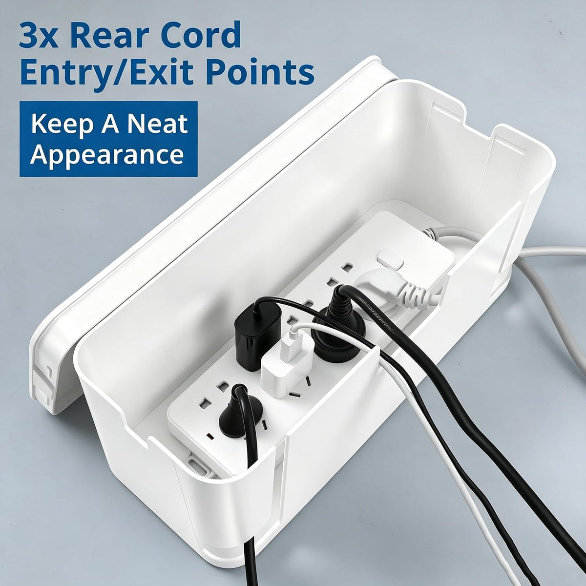 ZhiYo 2 Pack Cable Management Box, Medium & XL, Power Strip Organizer Black