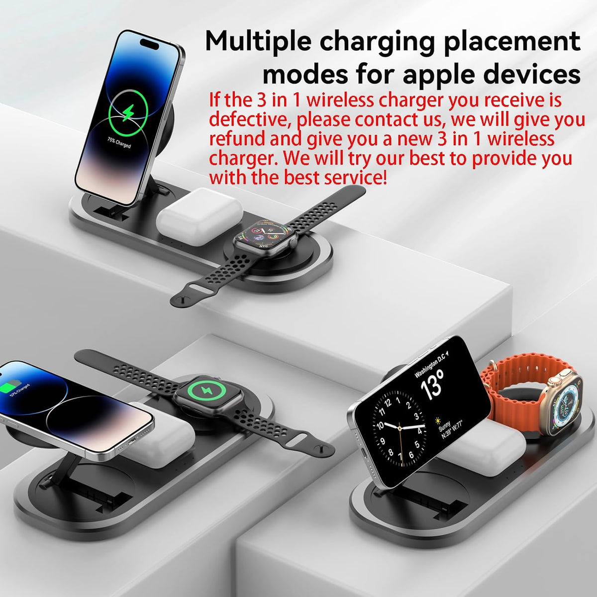 3 in 1 Fast Wireless Charger Stand for iPhone, Foldable Travel Charging Station for Magsafe for iPhone 17/Air/16/15/14/13/12 Series, Apple Watch Series, AirPods pro/2/3/4, Gifts for Women Men (Golden)