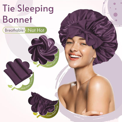 BONNET QUEEN Silk Bonnet for Sleeping for Women Satin Bonnet Night Cap for Curly Hair with Tie Band, Single Layer, Cream Pink