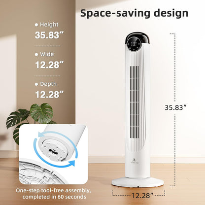 Antarctic Star T36 Tower Fan-36 Inch, Bladeless Oscillating Fan with Remote, 6 Speeds & 4 Modes, LED Display, 9H Timer, Quiet Floor Standing Fan for Bedroom Living Room Office, Pink