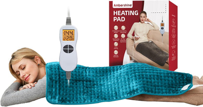 Ambershine 17''x33'' XXXL King Size Heating Pad with 12 Temperature Settings & 4 Auto-Off Countdown Timers, Pain Relief for Back/Neck/Shoulders/Abdomen/Legs(Dark Teal)