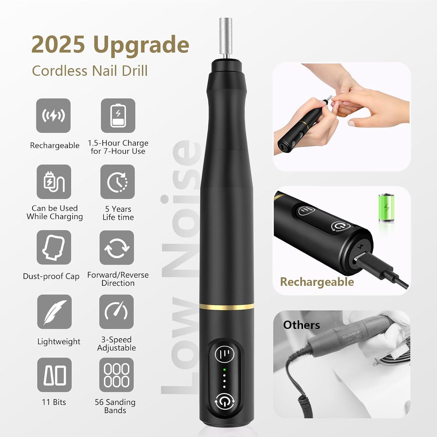 TUOBEO Cordless Nail Drill Electric Nail File Kit, Rechargeable Efile Set, Portable Acrylic Gel Nail Polish Remover Machine, Pedicure Manicure Tool, 11 Bits, 56 Sanding Bands, Salon Home, Purple