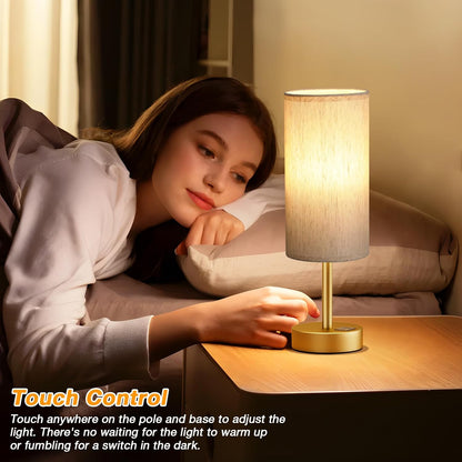 Dicoool Touch Bedside Table Lamp with USB - 3 Way Dimmable Wood Lamp for Bedroom Nightstand, Desk Lamp with Charging Station for Dorm, Living Room, Office, Kids Room, Small, 14in