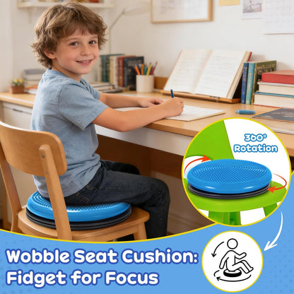 Wiggle Seat Cushion,Fimeetoy Sensory Spinning Chair,ADHD Tools for Kids,Flexible Seating Classroom & Home,Inflatable Wobble Balance Disc-Blue