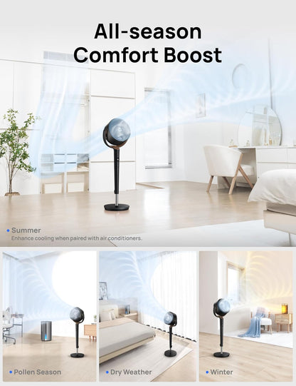 DREO Fan for Bedroom, 120° Oscillating Standing Fan, Quiet Floor Fan with DC Motor, Pedestal Fan for Room, 9 Speeds, 4 modes, 20dB, 120° Manual Vertical, 37-42" Adjustable Height, 9H Timer, Dark Gray