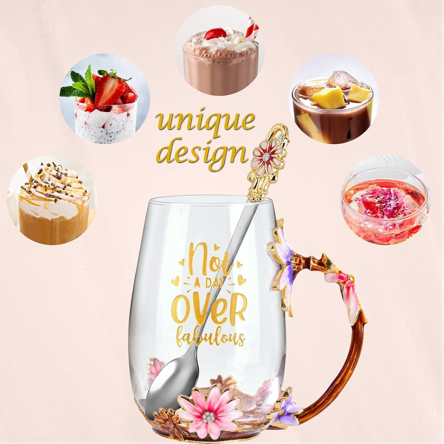 Enamel Glass Flower Tea Pot With Removable Loose Tea Leaf Infuser Tea Maker Teapot Set 30.4OZ Gifts for Women,Mom,Birthday