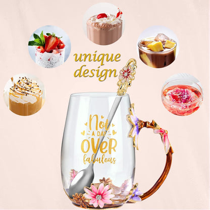 Enamel Glass Flower Tea Pot With Removable Loose Tea Leaf Infuser Tea Maker Teapot Set 30.4OZ Gifts for Women,Mom,Birthday