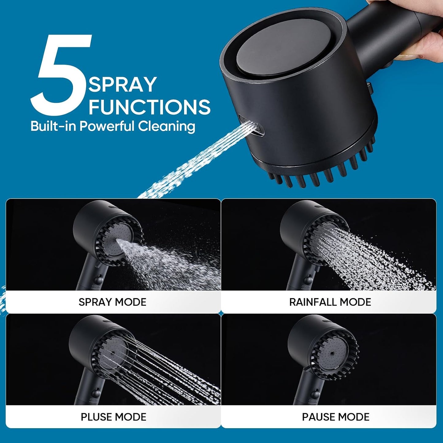 Cobbe Filtered Shower Head with Handheld, 4+1 Spray Mode Showerhead with Filters, Built-in Power Wash for Hard Water - Remove Chlorine - Reduces Dry Itchy Skin, Luxury Gray