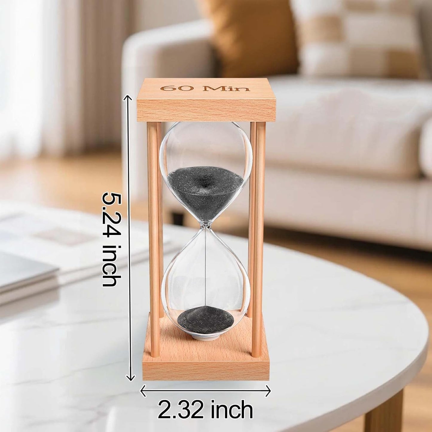 60 Minute Sand Timer, 60 Min Wood Small Hourglass Timer, Blue Sand Clock, One Hour Wooden Hour Glass for Classroom, Sandglass, Reloj De Arena Decorativo, Home, Office, Game, Gift