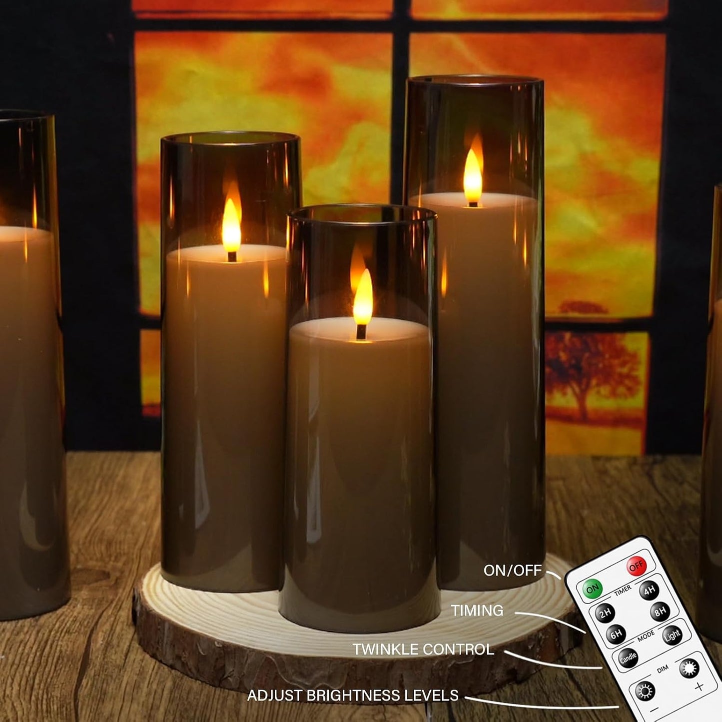 kakoya Flickering Flameless Candles Battery Operated with Remote and 2/4/6/8 H Timer Acrylic Led Pillar Candles Pack of 9 (appr D2.3"xH5.5"6.5"7.5")with Realistic 3D Wick Candles for Home Decor(White)