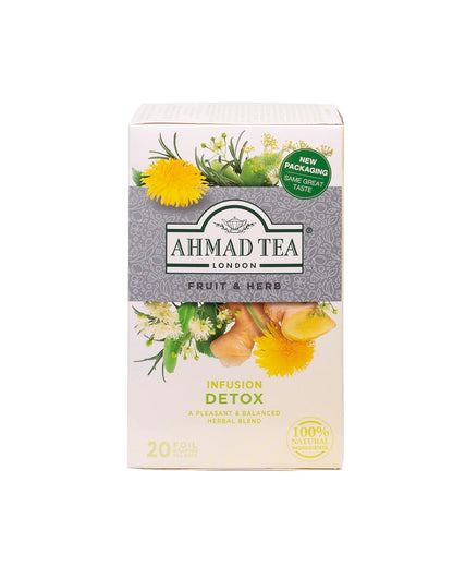 Ahmad Tea Herbal Tea, Ginger, Peppermint, Fennel, Dandelion, & Birch 'Detox' Teabags, 20 ct (Pack of 1) - Decaffeinated & Sugar-Free