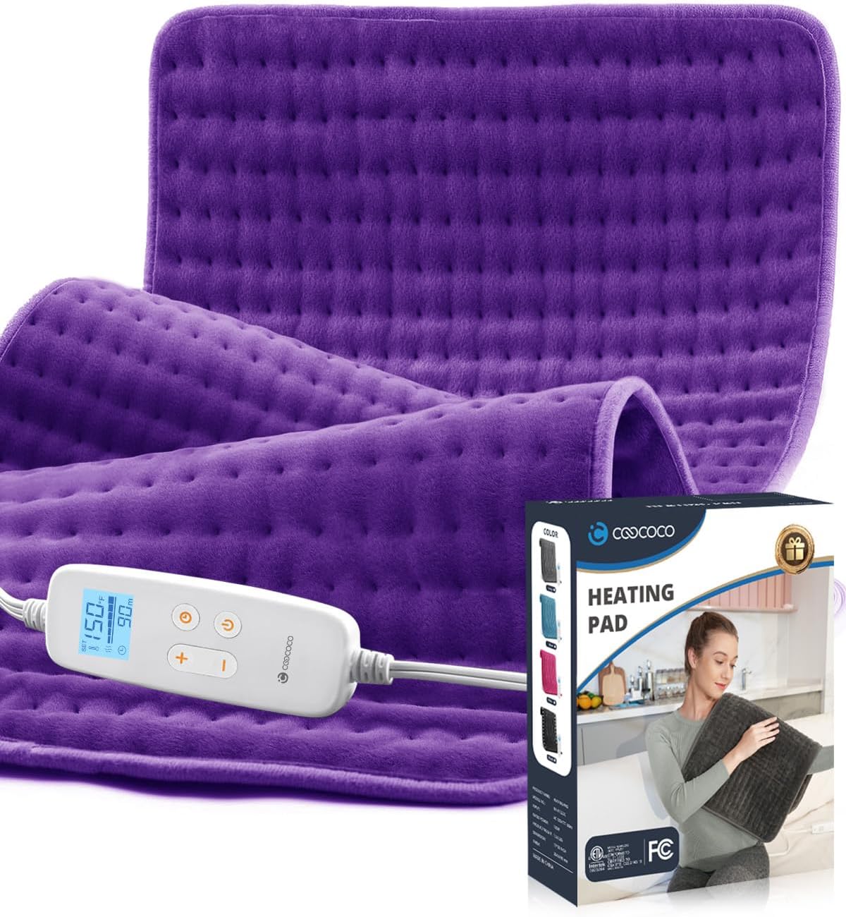 CooCoCo 17x33 Large Heating Pad for Back, HSA Approved Items for Mom Dad, Electric Heated Pad for Neck Shoulders Period Cramps, FSA Eligible Heat Pad, Auto Off, 10ft Cord