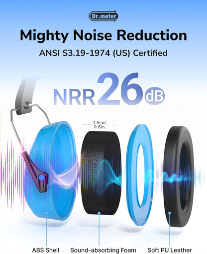 Dr.meter Ear Protection Ear Muffs, Noise Cancelling Headphones for Adults Kids 31dB Earmuffs for Noise Reduction, Hearing Protection for Shooting Gun Range, Mowing, Monster Jam, Sensory, Fireworks