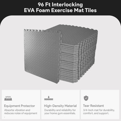 BalanceFrom Puzzle Exercise Mat 1/2" Thick, EVA Interlocking Foam Floor | Tiles for Home Gym, Mat for Home Workout Equipment, Floor Padding for Kids, Black, 24 in x 24 in x 1/2 in, 144 Sq Ft-36 Tiles