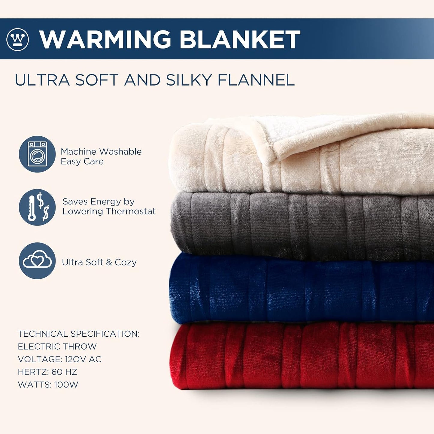 Westinghouse Heated Throw Blanket, Electric Blanket Throw with 6 Heating Levels and 2-10 Hours Time Settings, Flannel to Sherpa Super Cozy Heated Blanket Machine Washable, 50x60 inch, Charcoal