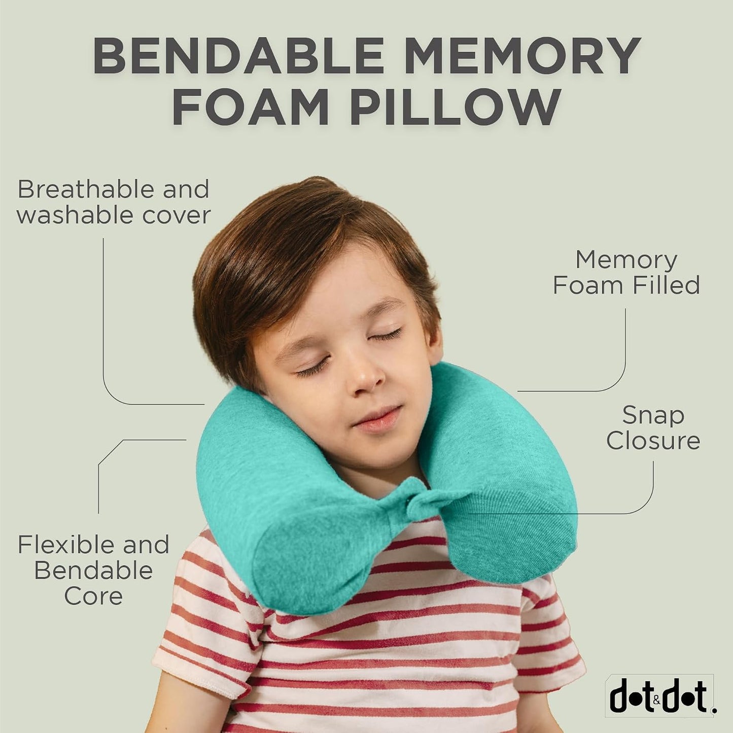 Dot&Dot Twist Memory Foam Travel Pillow, Bendable Neck Pillow for Airplane, Car and Home, 26-Inch Adjustable Roll with Washable Cotton Cover, Gray