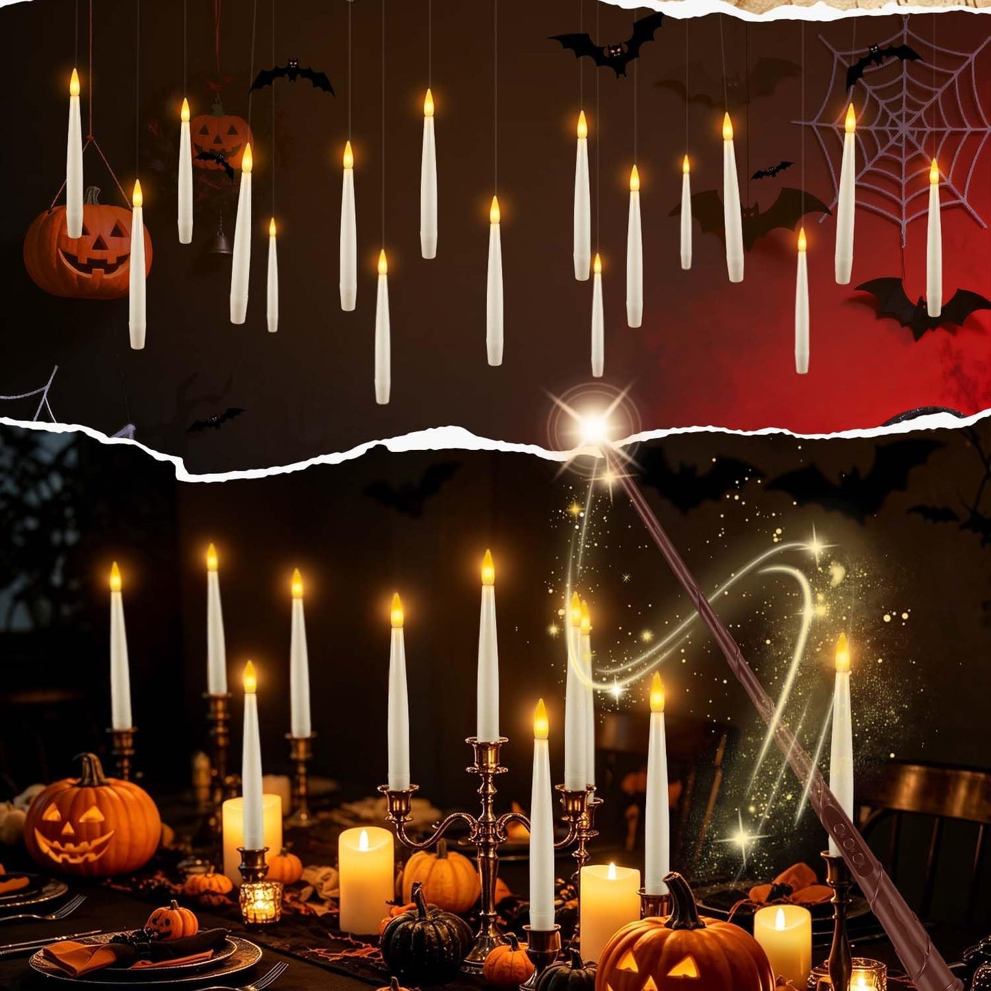 24 Pcs LED Flameless Candles with Remote, 3D Flickering Flame & LED String Lights, Acrylic Clear Cylinder, Timer Function, Romantic Ambience for Home Decor, Party, Wedding (Ivory).