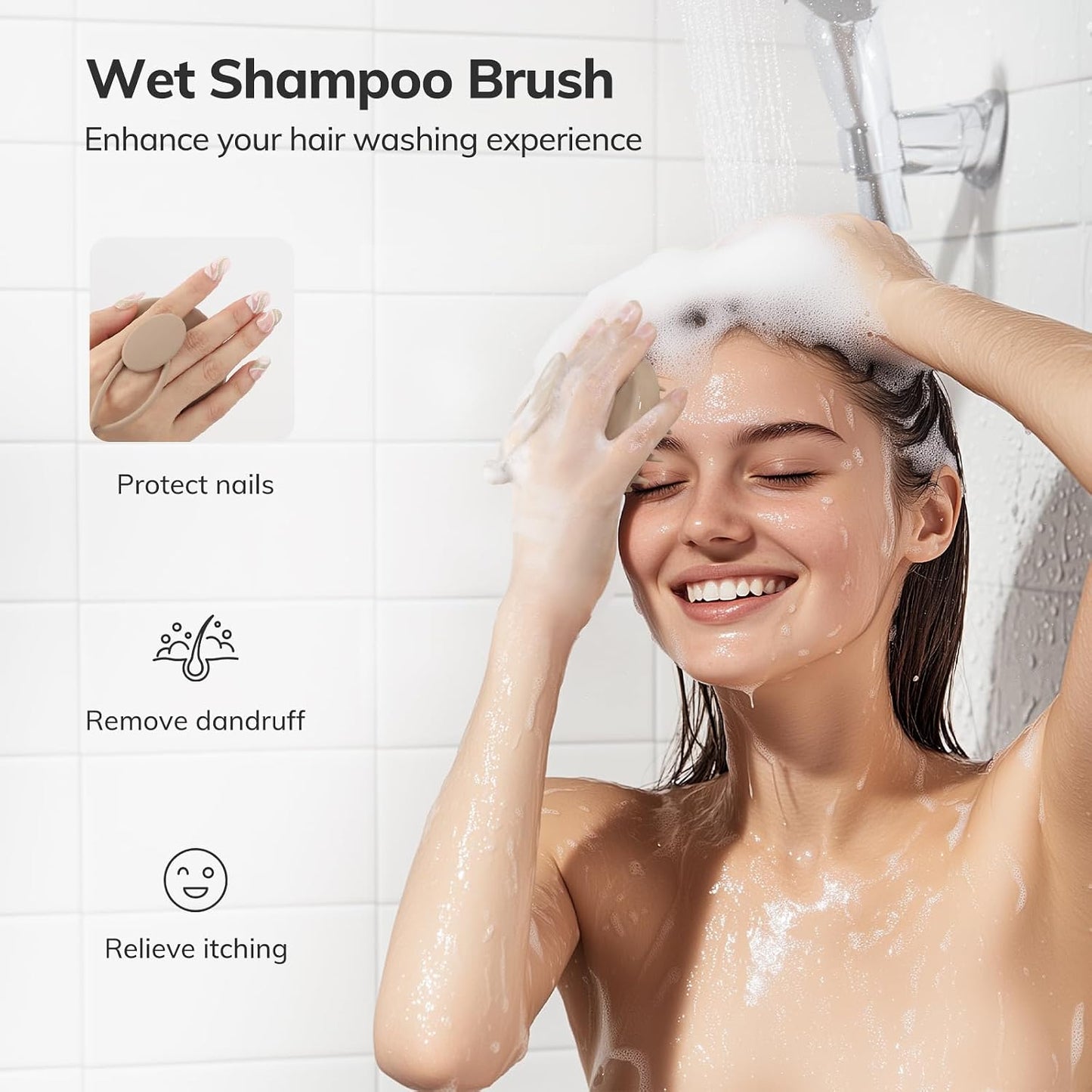 Sndyi Silicone Scalp Massager Shampoo Brush, Hair Scrubber with Soft Silicone Bristles, Scalp Scrubber/Exfoliator for Dandruff Removal, Wet Dry Scalp Brush for Hair Growth & Scalp Care, Oatmeal