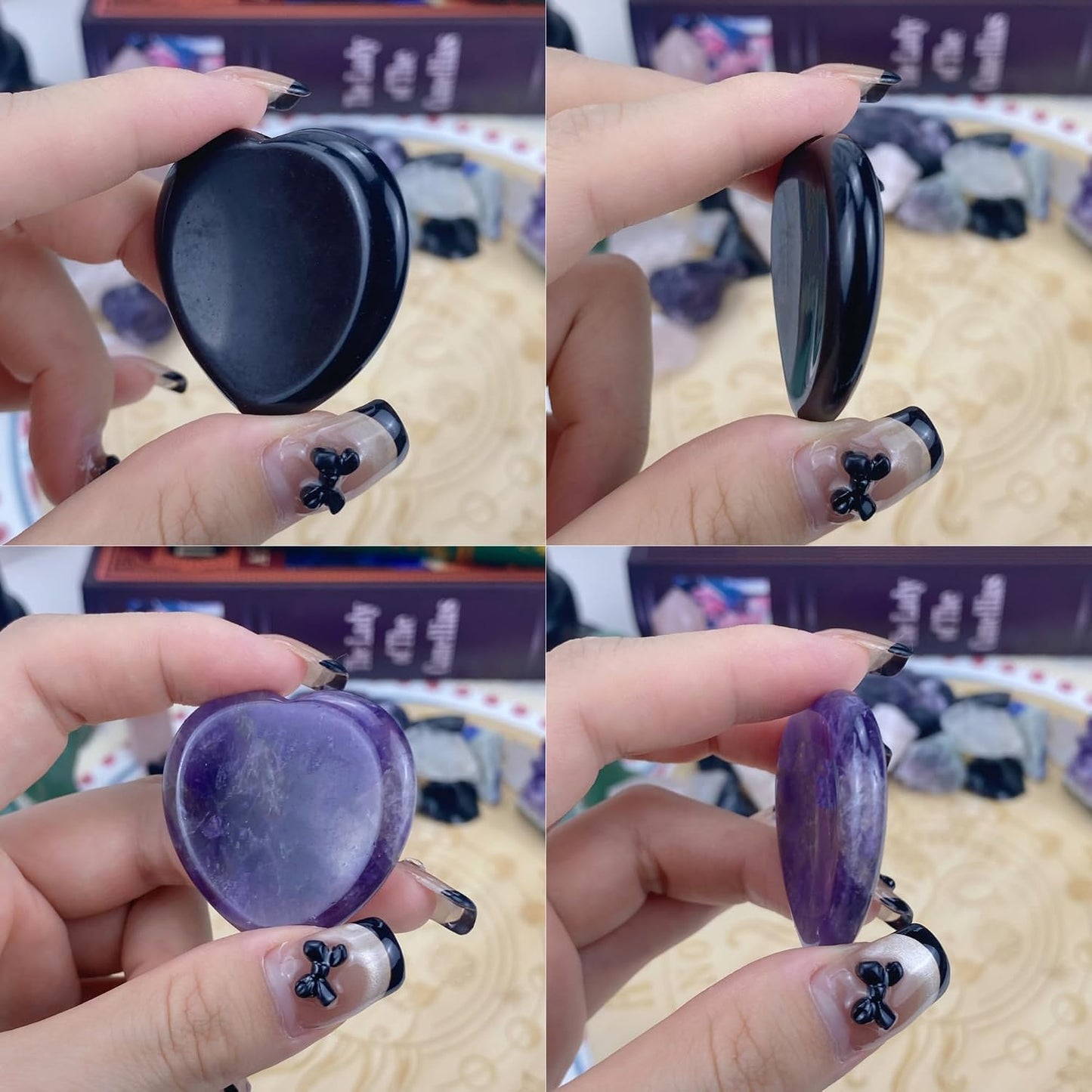 YATOJUZI Thumb Worry Stones for Anxiety Stress Relief Items Healing Crystals Natural Amethyst Rose Quartz Crystal Palm Pocket Stone Gemstones Meditation Reiki Spiritual Gifts for Women Men 2PCS