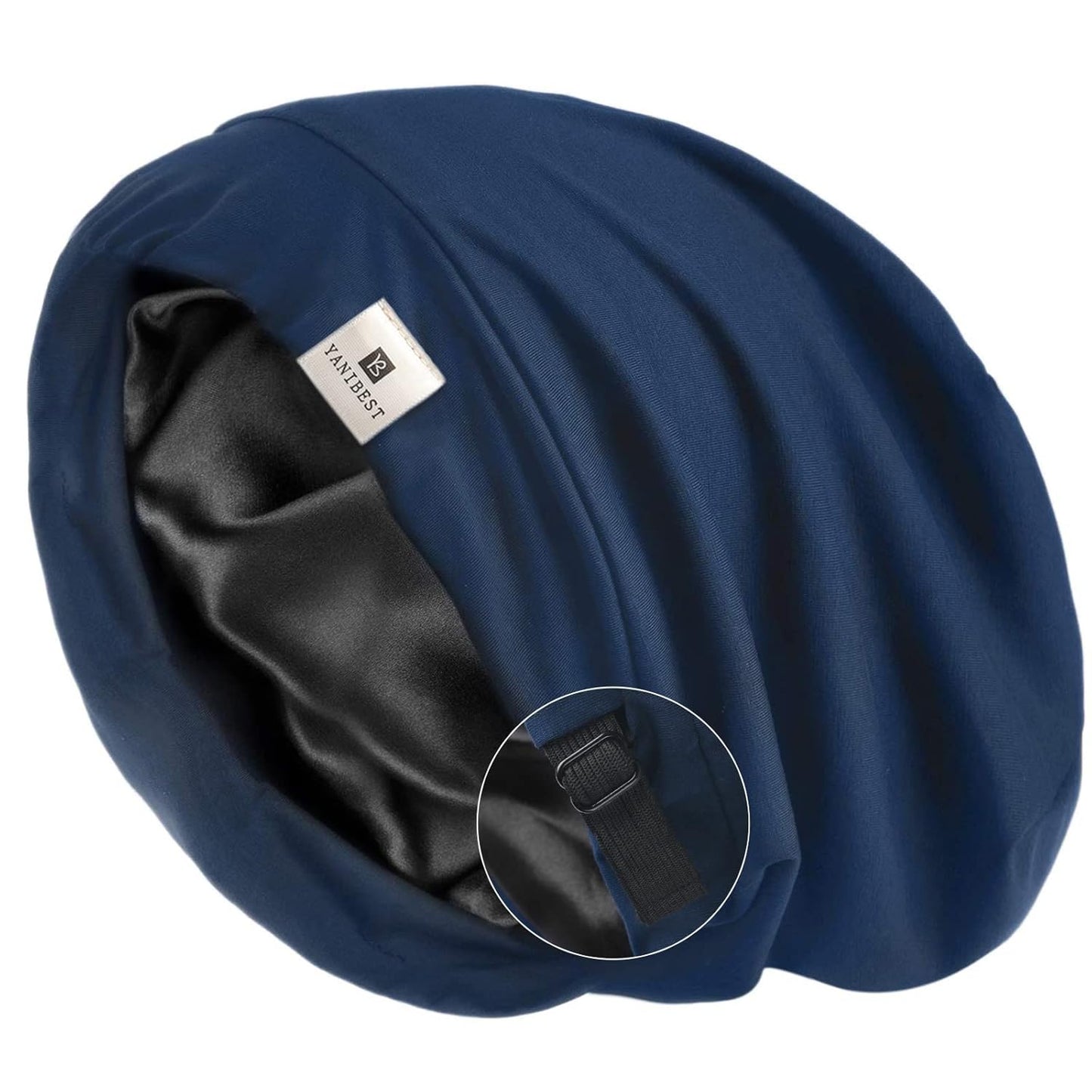 YANIBEST Hair Cover Bonnet Satin Sleep Cap - Adjustable Stay on Silk Lined Slouchy Beanie for Night Sleeping Surgical Hats Pure Black