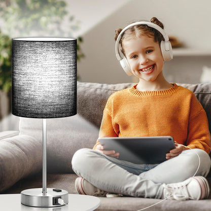 Set of 2 Touch Control Table Lamps with 2 USB & AC Outlet, 3-Way Dimmable Bedside Nightstand Lamps for Bedroom Living Room Nursery, 800 Lumens 5000K Daylight Bulbs Included