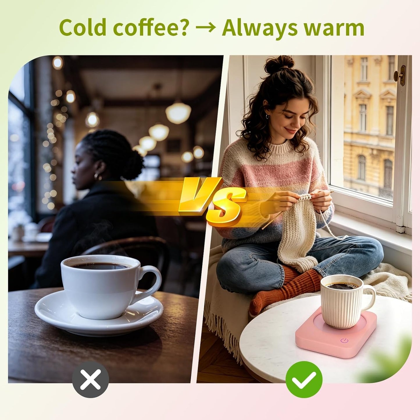 VOBAGA Coffee Mug Warmer for Desk with Auto Shut Off & 3-Temp Settings, Coffee Cup Warmer with Smart Safety Alert Home Office Accessory, Perfect for Coffee, Tea, Milk (Mug for Display)