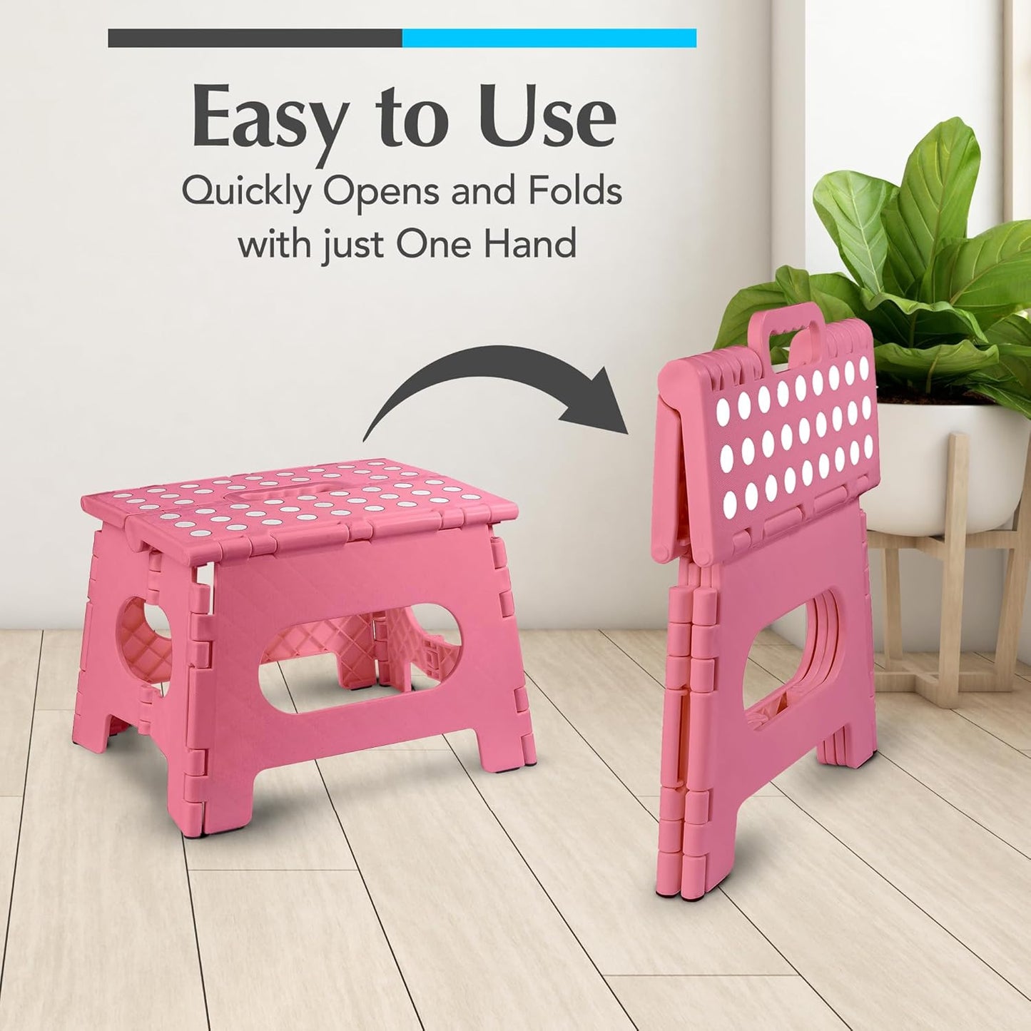 Handy Laundry Folding Step Stool - Sturdy Enough Collapsible Stool to Support Adults - Opens Easy with One Flip - Great for Kitchen, Bathroom or Bedroom (Black - 9 Inch)