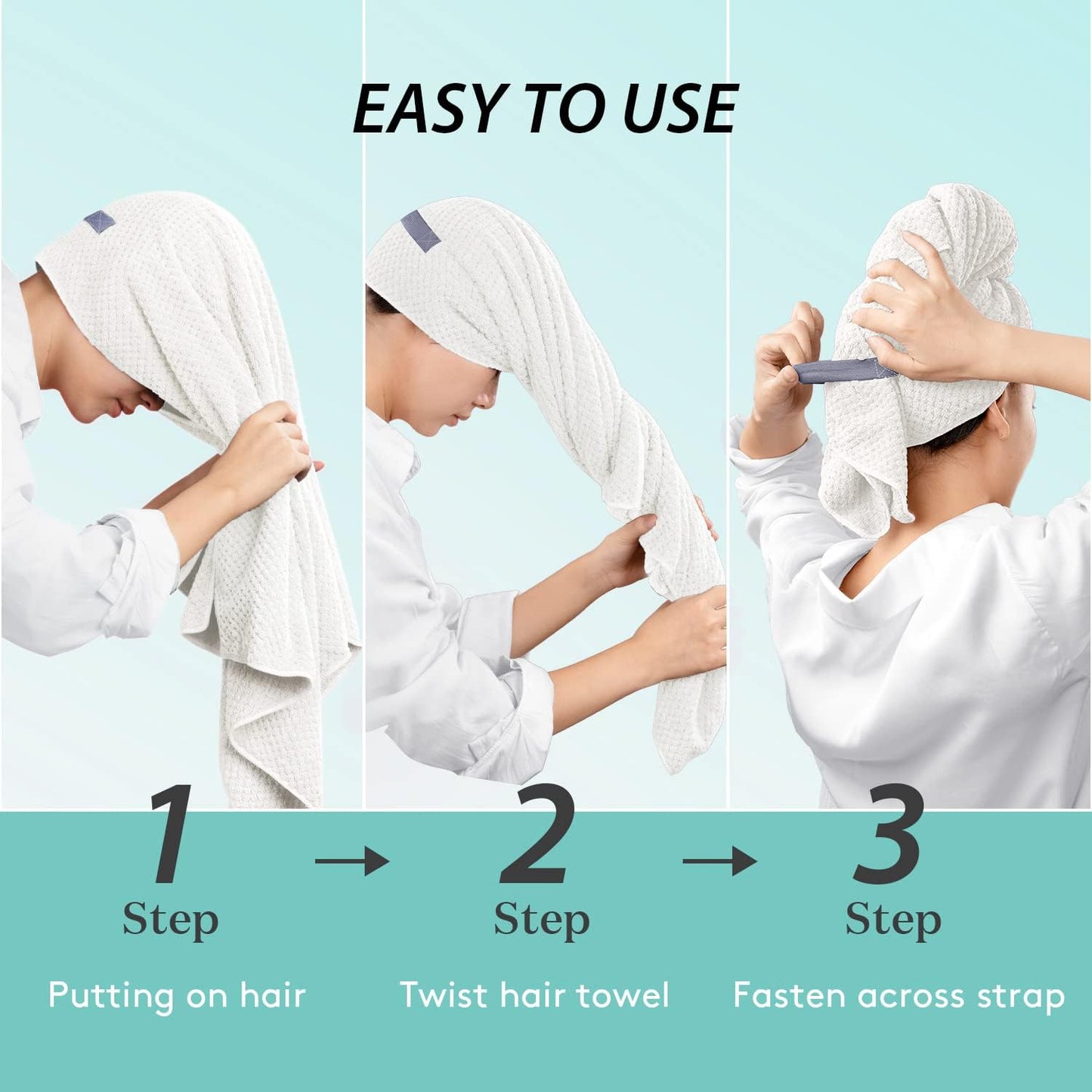 YFONG Large Hair Towel Wrap for Women, Super Absorbent Microfiber Hair Towel for Curly Hair, Fast Drying Hair Turbans with Elastic,Hair Drying Towel Wrap for Hair Care 26.3" X 40" (Blue)