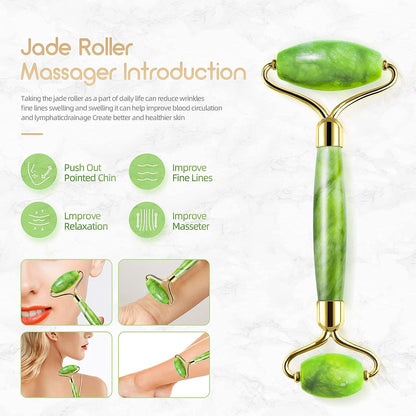 AECW 3-in-1 Natural Jade Roller and Gua Sha Set for Face and Eye Ice Roller Facial Cooling Massage Roller