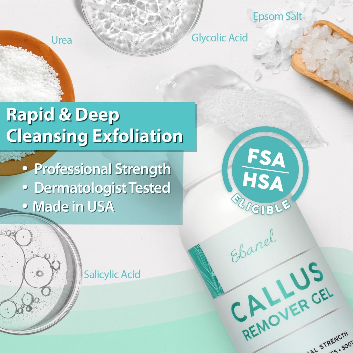 Ebanel Salon Grade Callus Remover for Feet with 20% Urea, Pedicure Gel Peel