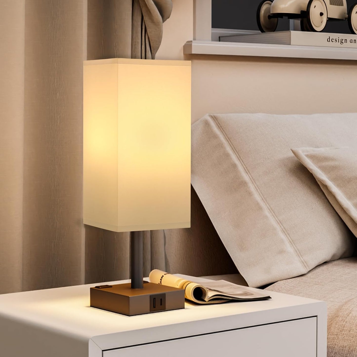 Touch Bedside Table Lamp for Bedroom - Dimmable, USB C+A, 2 AC Outlets