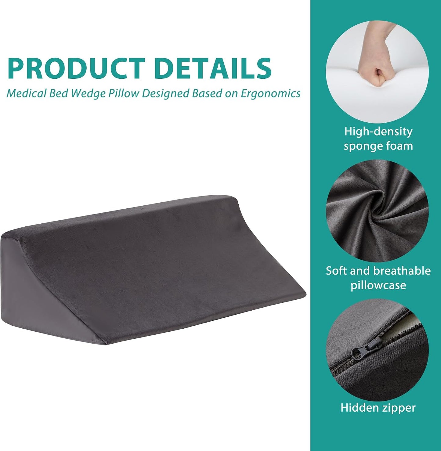 Bedluxe Knee Pillow for Back Sleeping, Leg Pillow Knee Wedge Pillow, Memory Foam Wedge Pillows for Legs Post Surgery, Triangle Pillow for Knee Support, Leg Elevation, Knees Hip Back Pain Relief, White