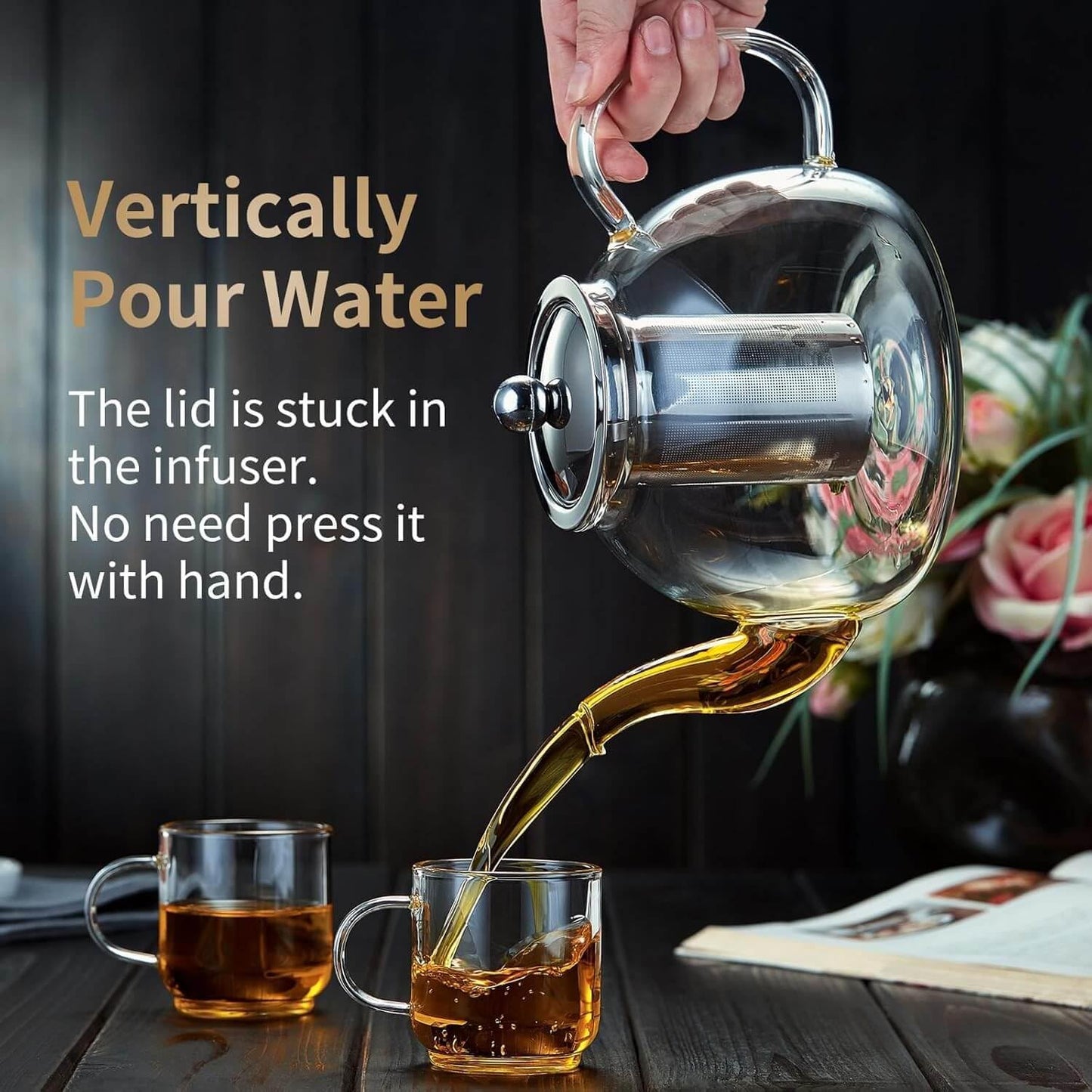Glass Teapot with Removable Infuser, 20 oz/600ml Glass Tea Pot Small Borosilicate Tea Steeper Kettle with Loose Leaf Tea Strainer For Flower Blooming Tea, ClearTea Maker Pitcher