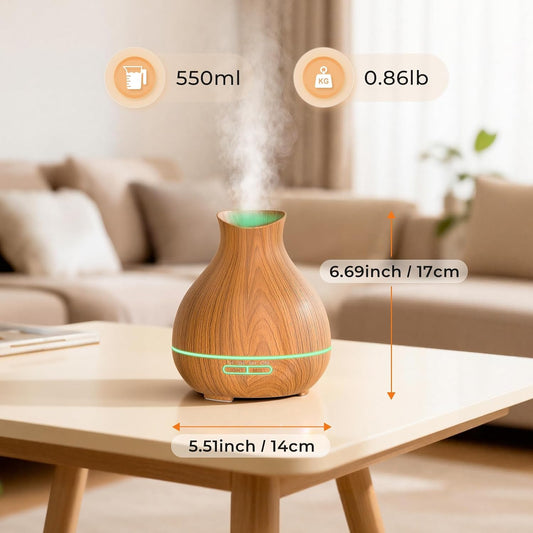 Aromatherapy Essential Oil Diffuser, 550ml Ultrasonic Fragrant Oil Large Room Humidifier, Diffusers for Home with Timer and Waterless Auto-Off, 7 Color LED Lights,Cool Mist Humidifiers