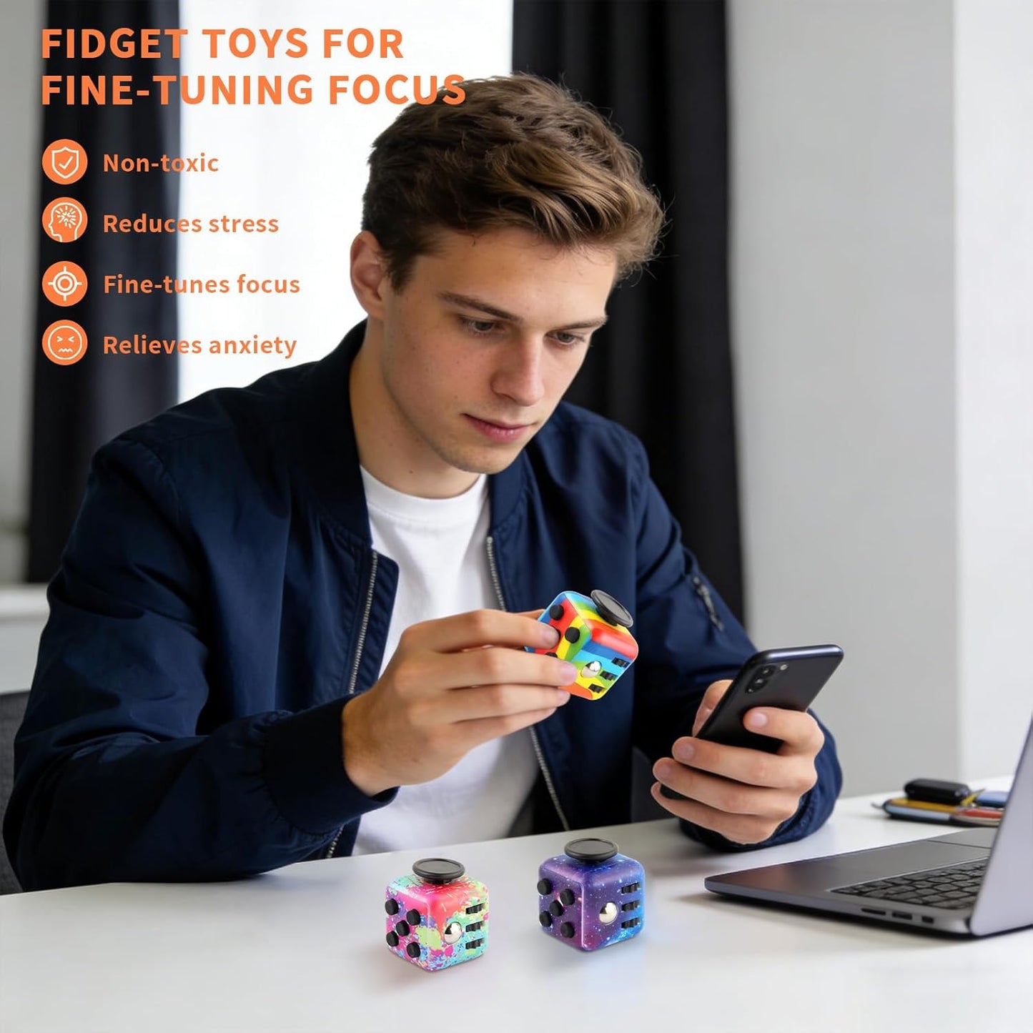 Fidget Cube for Adults, 4-Pack Cube Fidget Anxiety Relief, Silent & Audible Fidget Cube for Anxiety Relief, Handheld Sensory Toy for ADD/ADHD/OCD, Focus & Relaxation