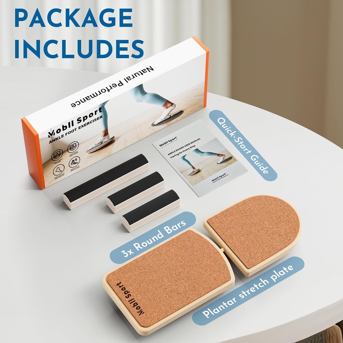 Cork Ankle Balance Board & Foot Strengthener | Extra Wide Single Leg Slant Board, Plantar Fasciitis Relief, Achilles Support, 3-Way Axis, 16-Exercise Guide